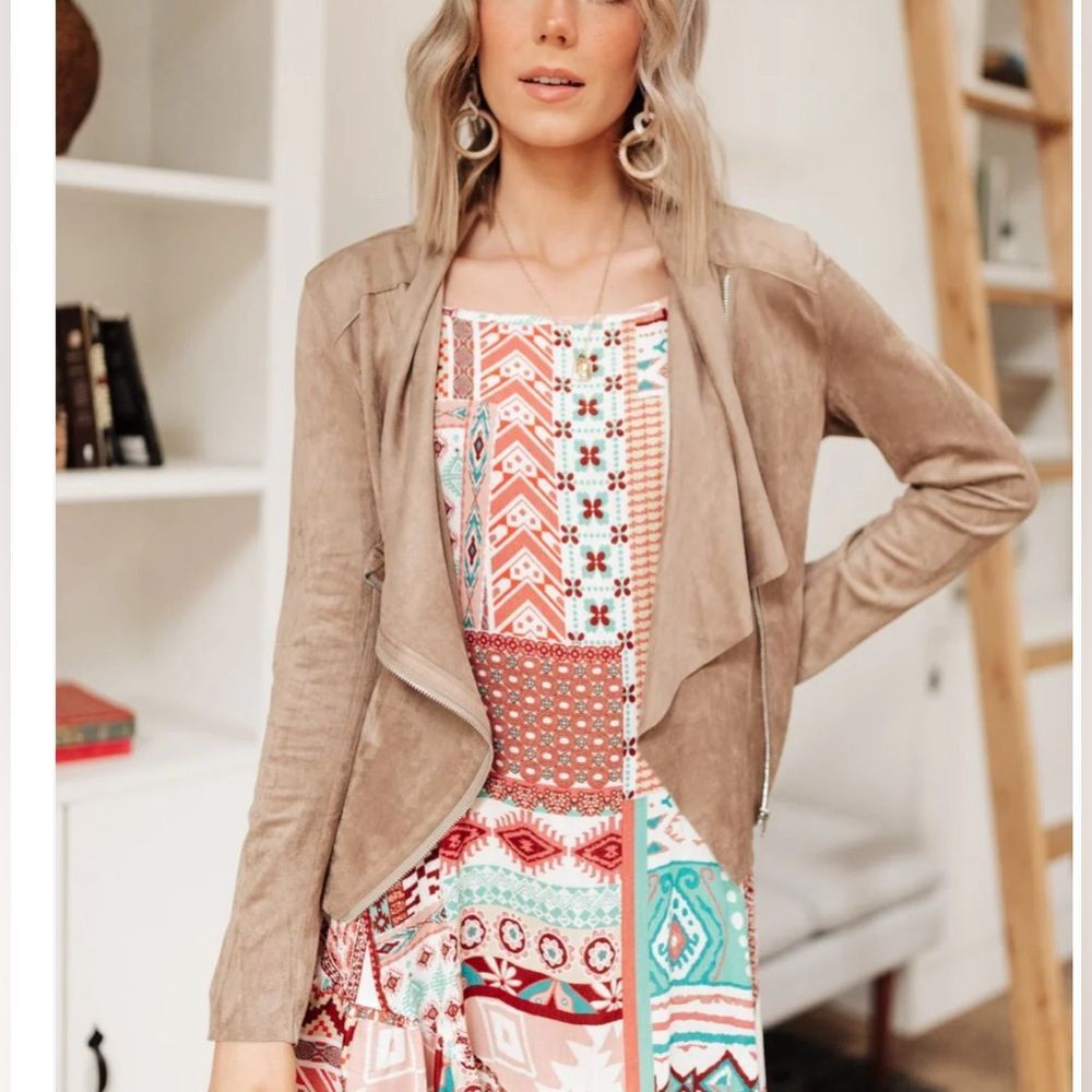 Umgee tan suede zip moto stlye jacket size small